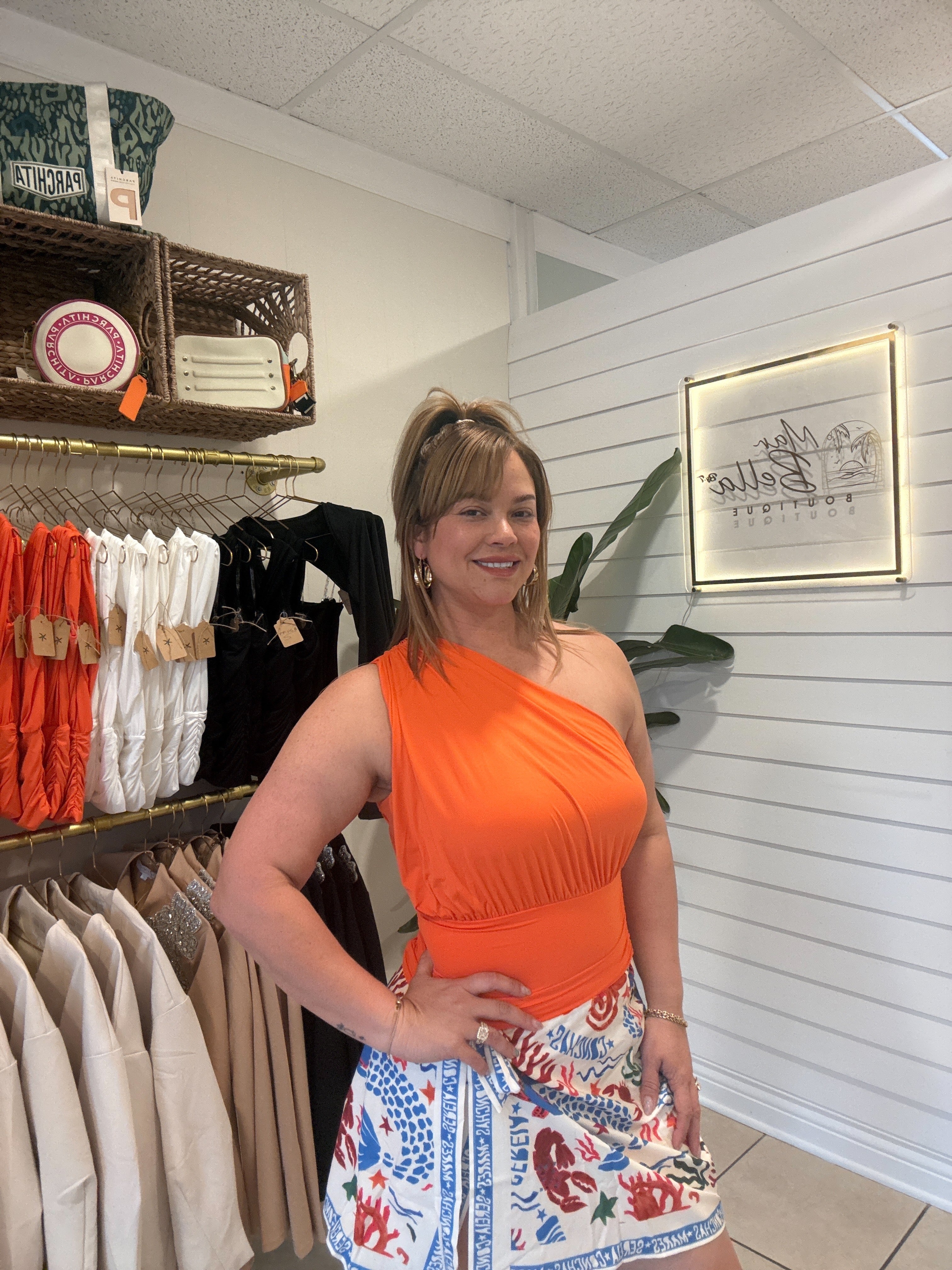 Orange and White Top