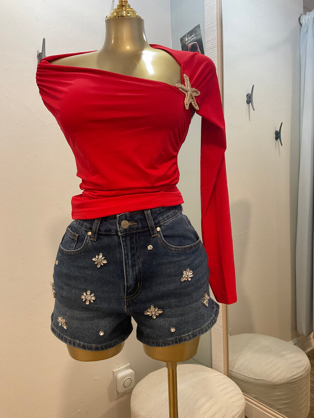 Flower Rhinestone Jean