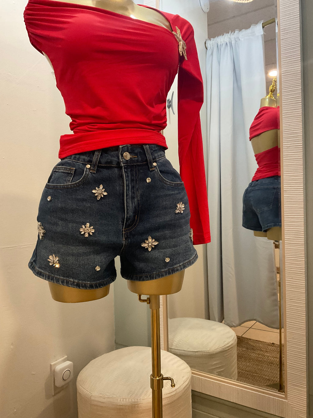 Flower Rhinestone Jean