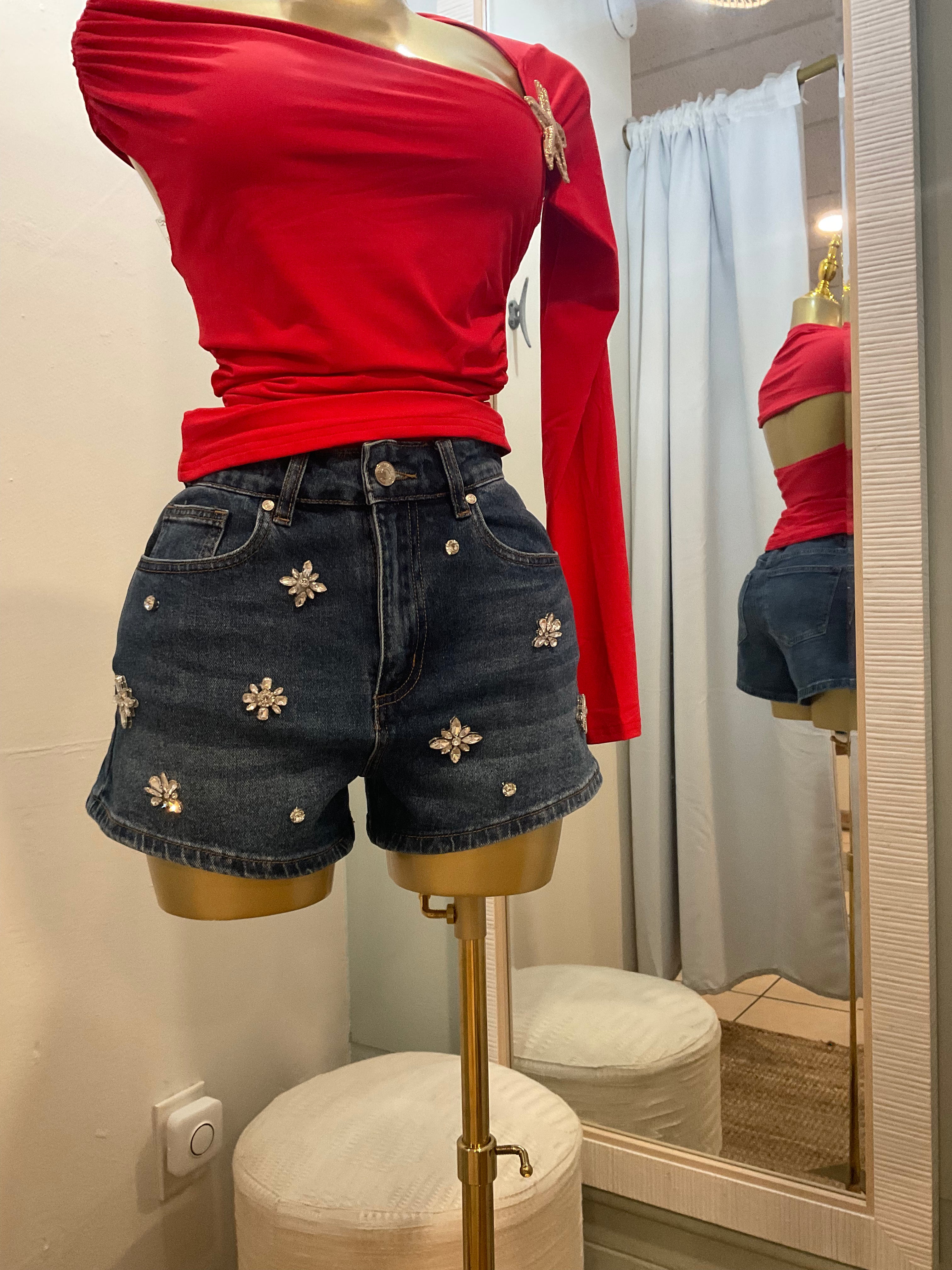 Flower Rhinestone Jean